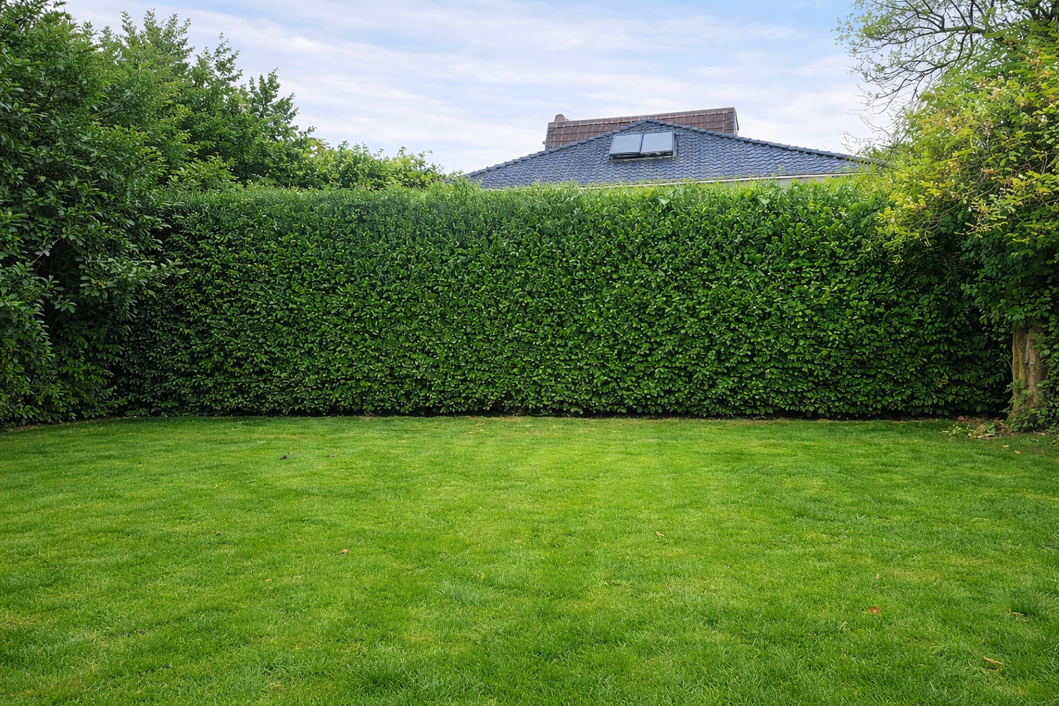 Gepflegte Hecke und Rasenfläche